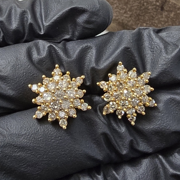 Watch Video / 1.25 Cttw 10K Gold Starburst Cluster Chocolate Diamond Earrings
